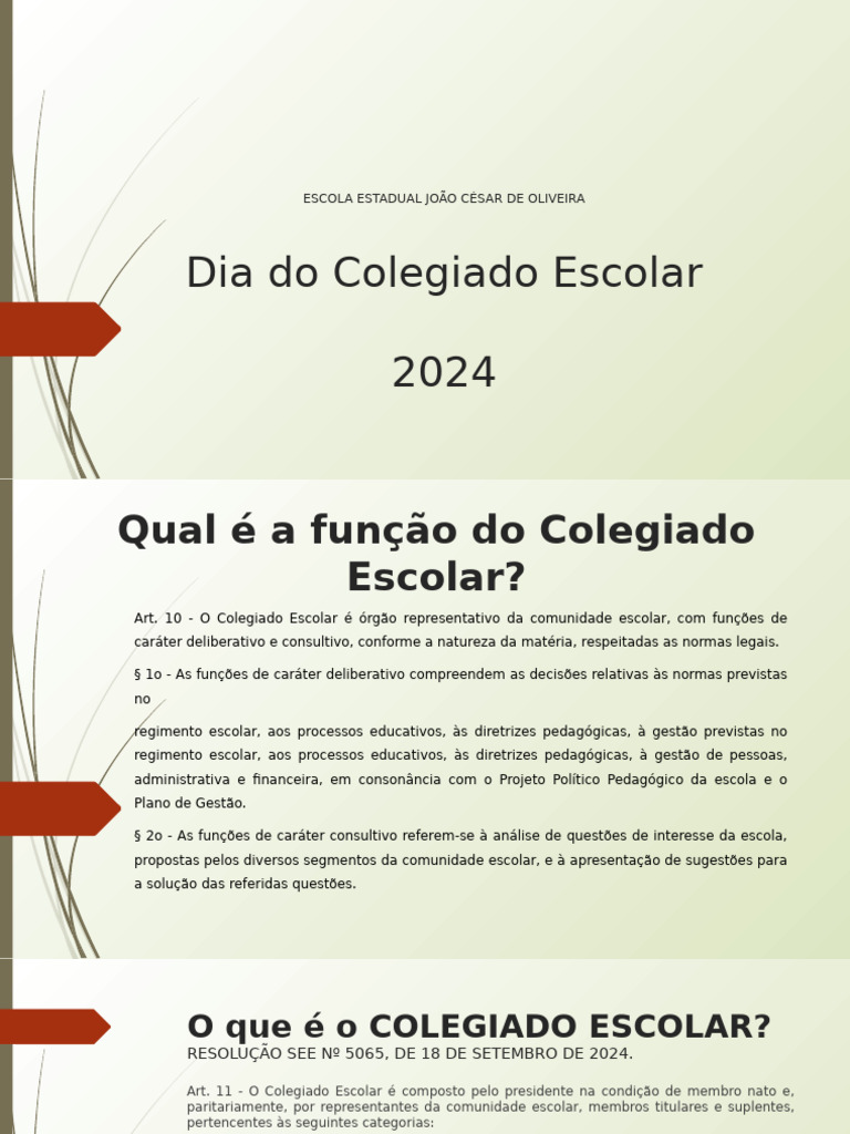 Dia Do Colegiado Escolar - 2024 | PDF | Pedagogia | Escolas
