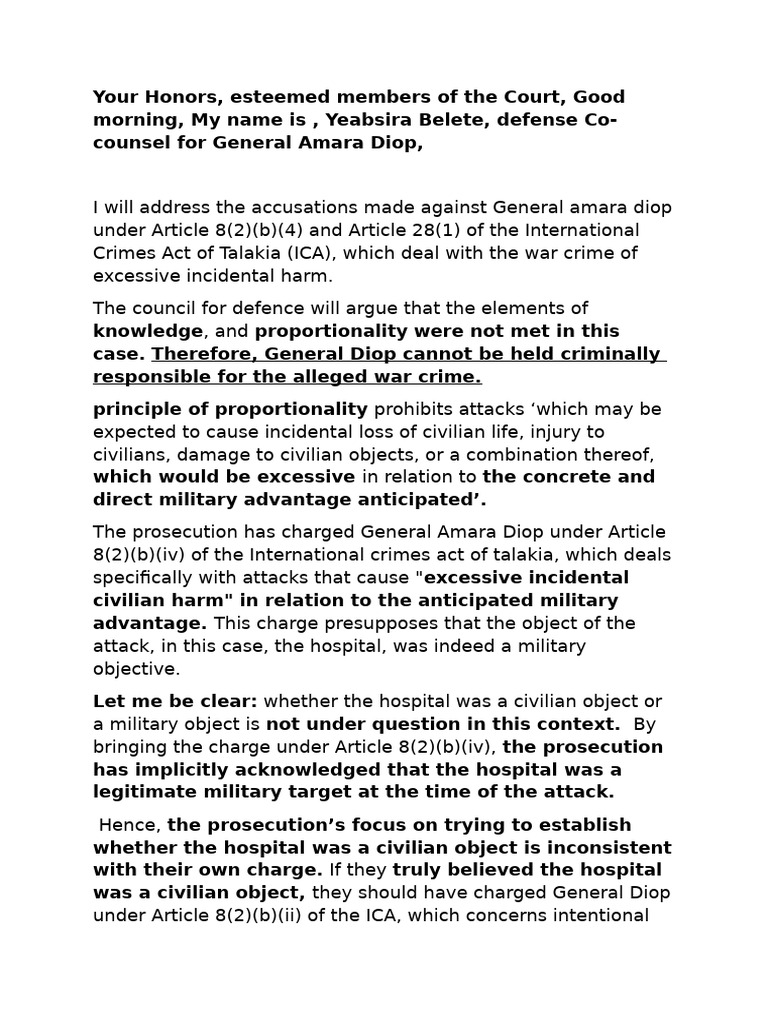 Defense Argument for General Diop's War Crime Case | PDF | War Crime ...