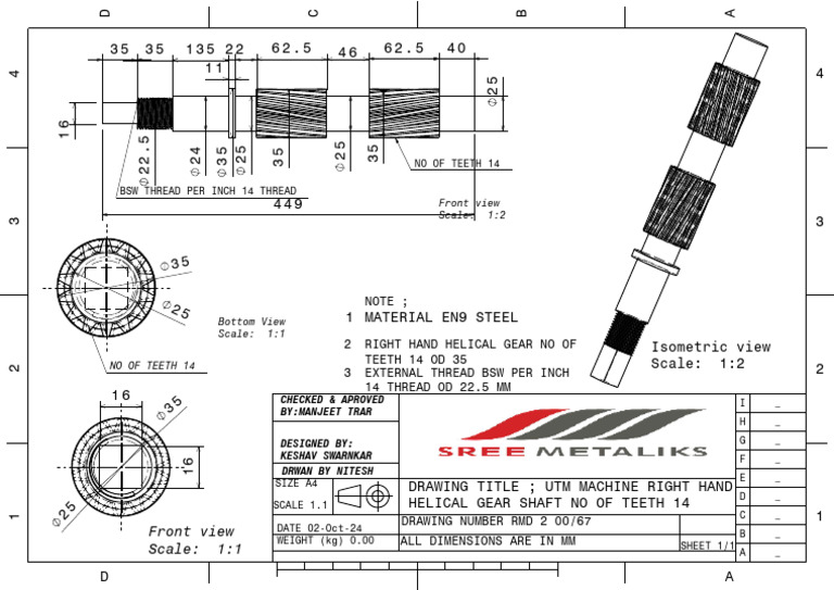UTM Machine Helical Gear Drawing | PDF | Mechanical Engineering