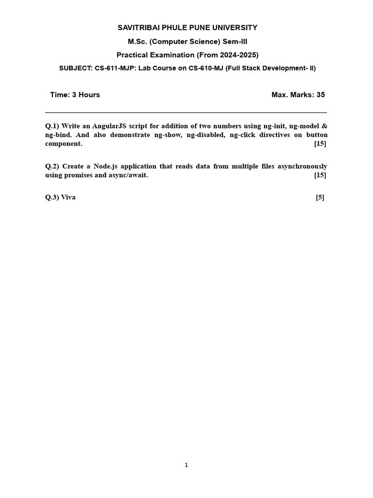CS-611-MJP (Full Stack Development - II) Practical Slips | PDF ...