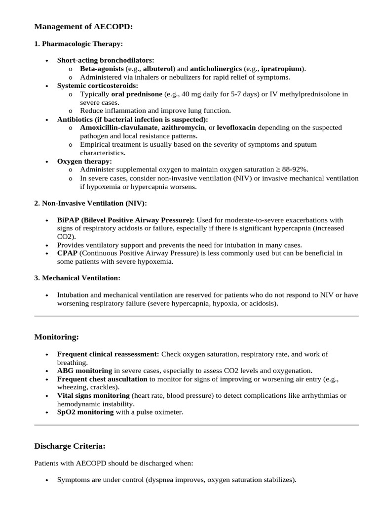 Management of AECOPD | PDF | Medical Specialties | Pulmonology