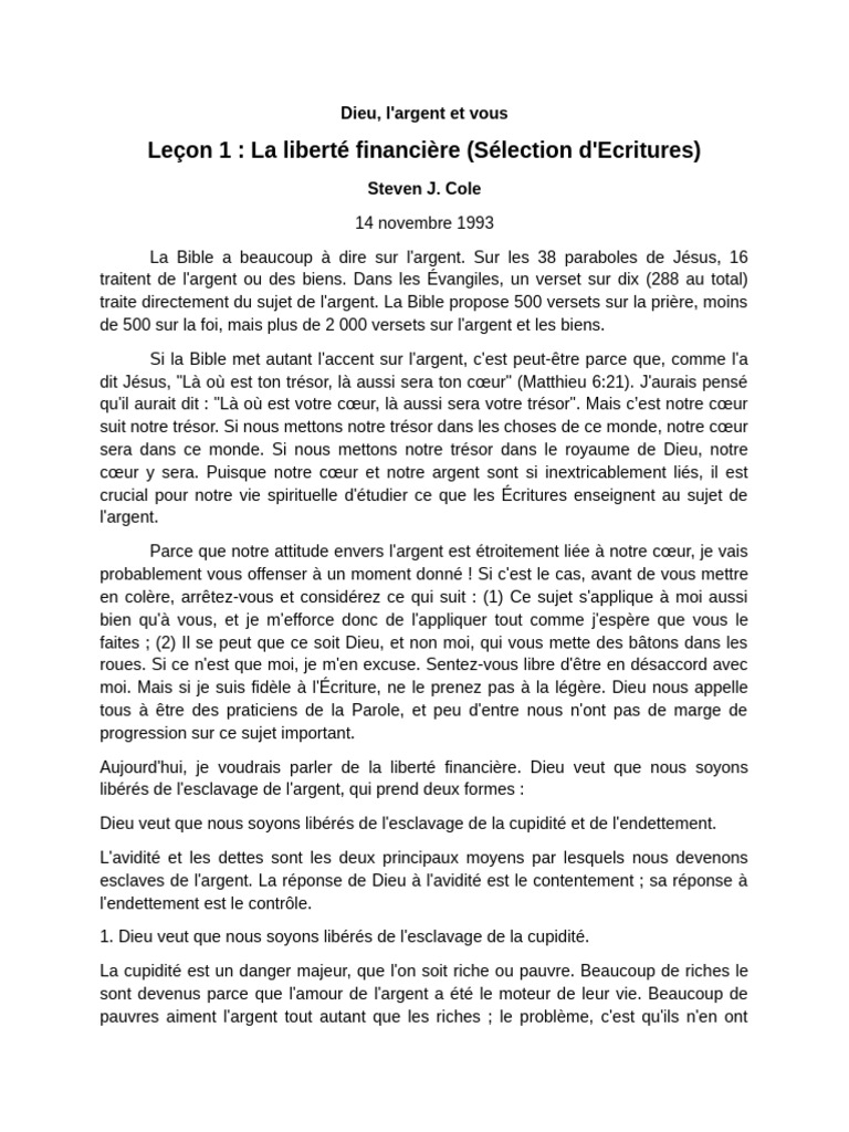 Clés bibliques de la liberté financière | PDF | Dettes | Prêts