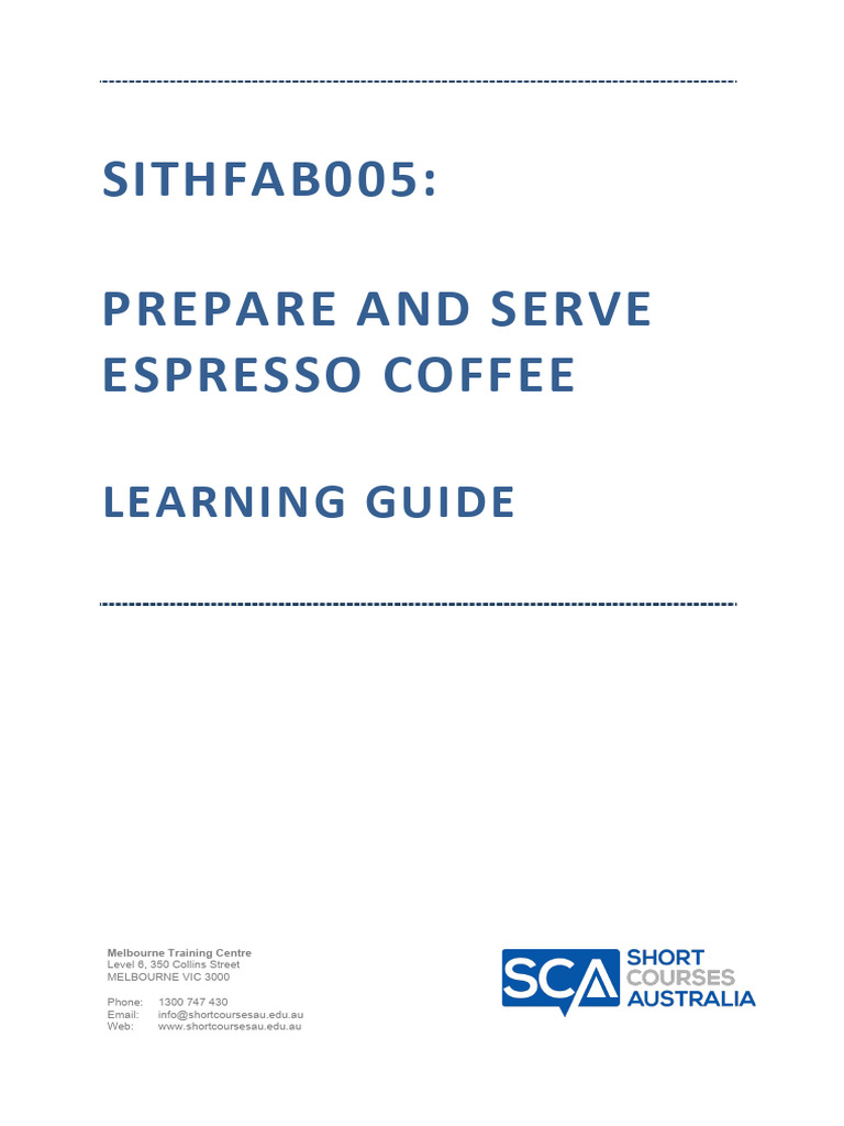 SITHFAB005 Learning Guide | PDF | Coffee | Drink
