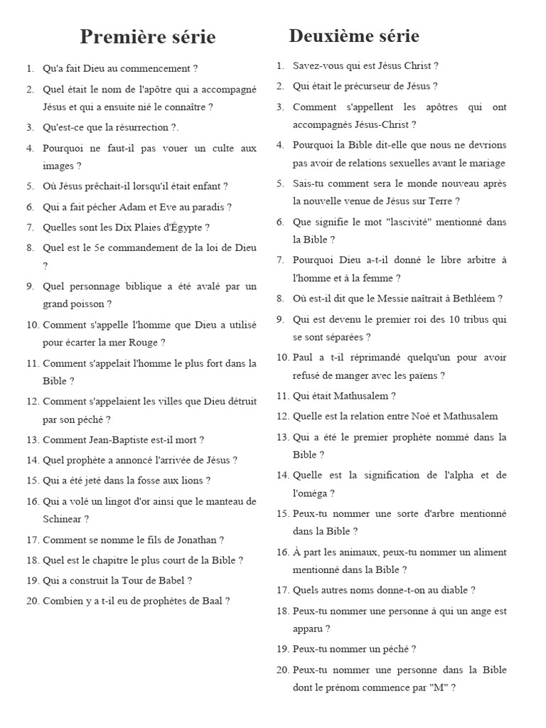 Quiz Biblique : 2000 Questions et Réponses | PDF | Nouveau testament ...