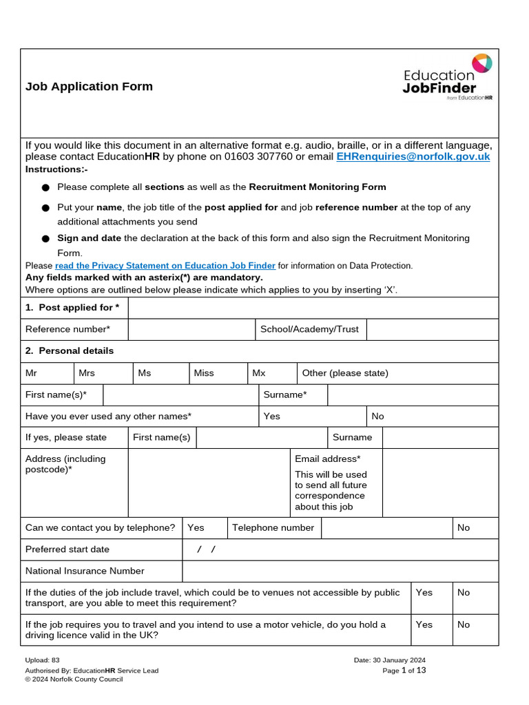Job Application Form for Education Roles | PDF | Career & Growth