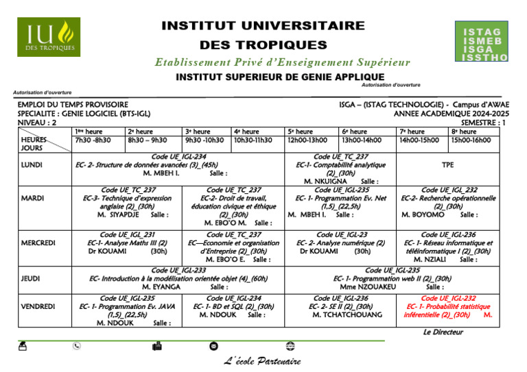 Emploi du temps ISGA 2024-2025 | PDF | Informatique | Informatique