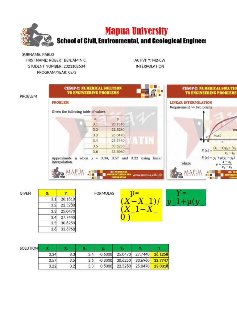 Interpolation Solutions and Formulas | PDF | Teaching Methods & Materials