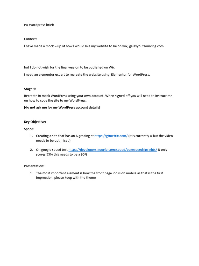 Elementor Expert Needed for WordPress Site | PDF