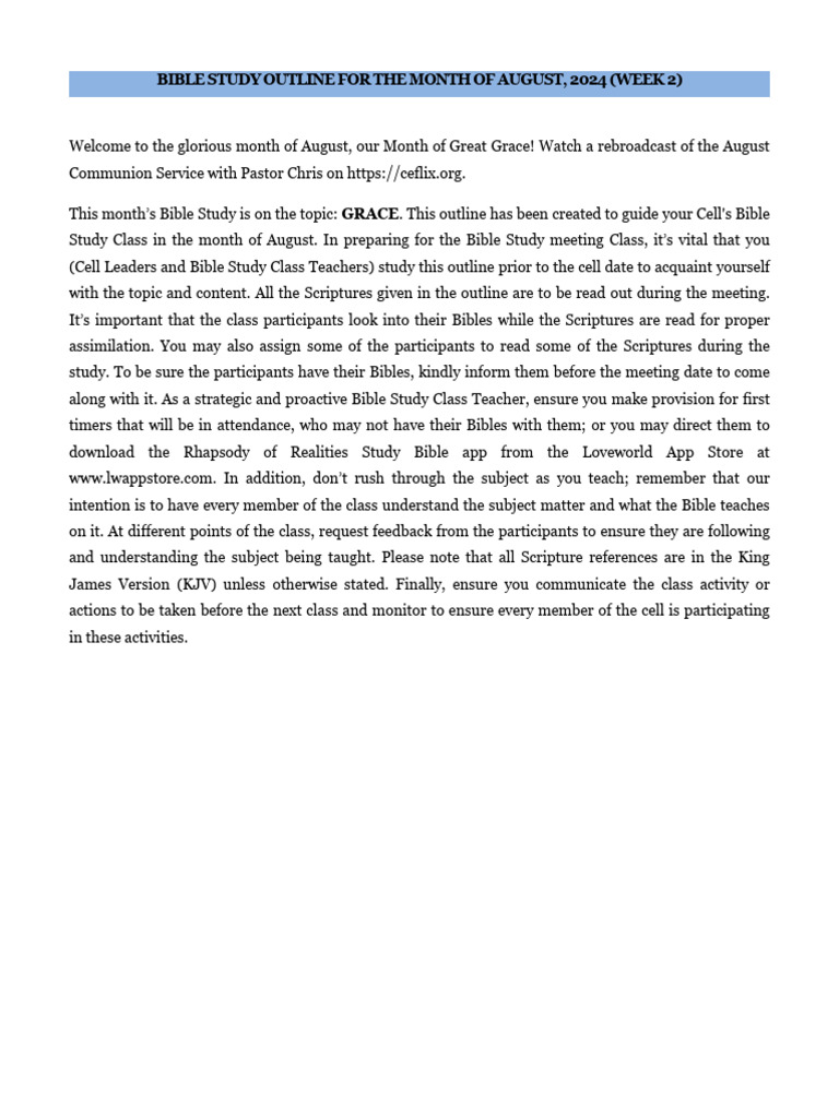 Bible Study Outline: Grace in August 2024 | PDF | Grace In Christianity ...