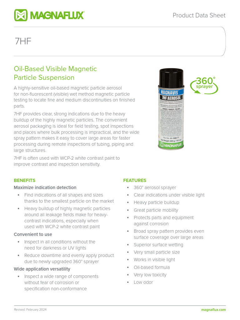 7HF Product-Data-Sheet English | PDF | Aerosol | Nondestructive Testing