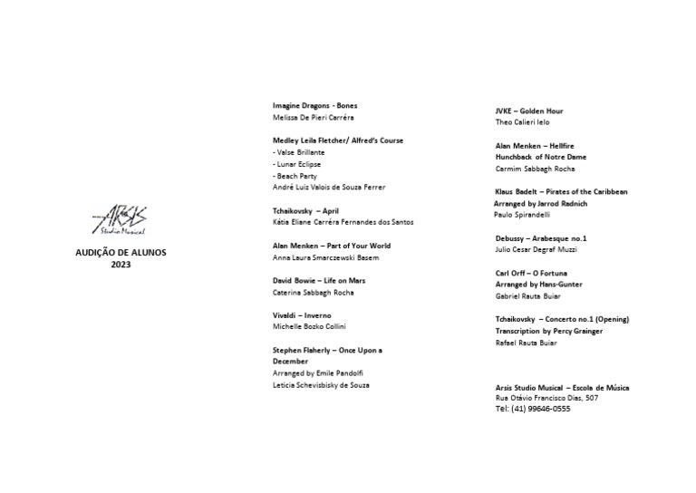Audition Program for Music Students 2023 | PDF