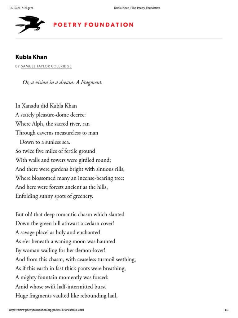 Kubla khan the poetry foundation pdf marco polo poems