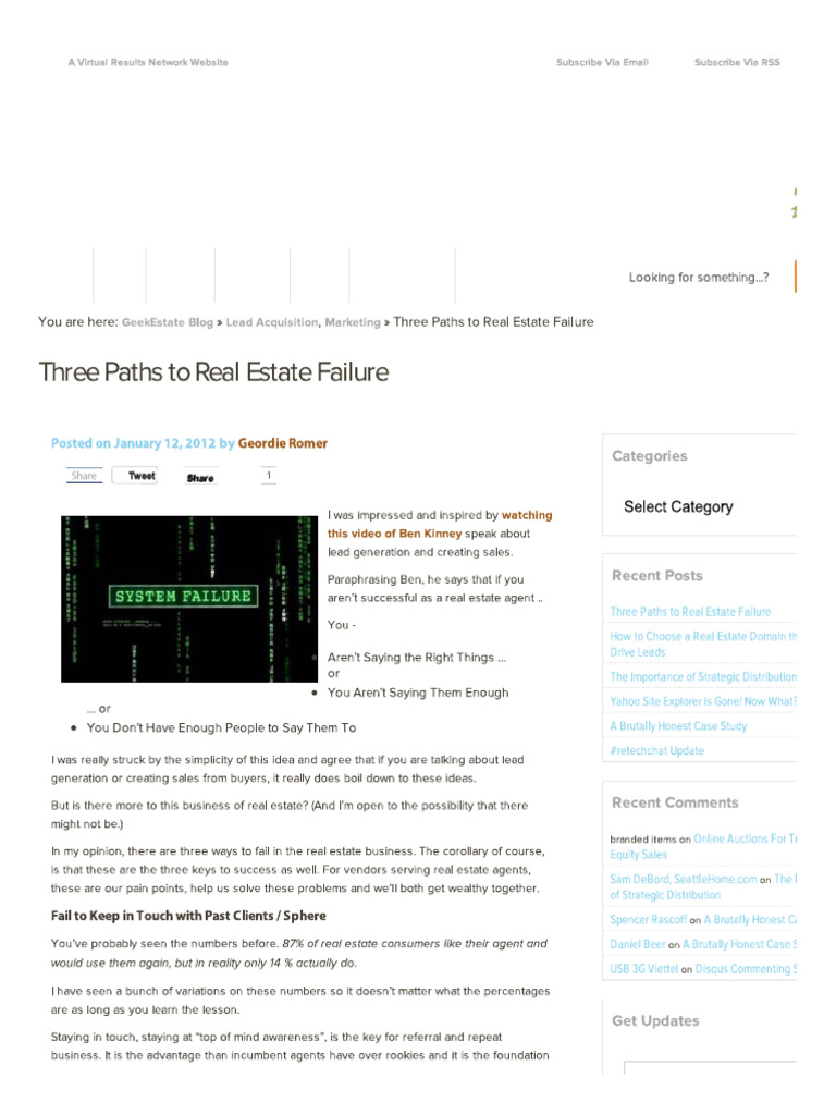 Three Paths To Real Estate Failure | PDF