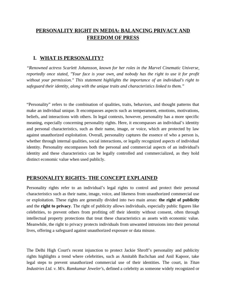 Personality Rights: Privacy vs. Press Freedom | PDF | Privacy ...