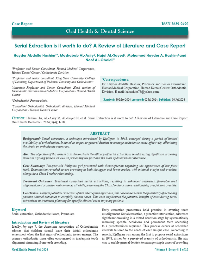 Serial Extraction: Efficacy and Case Review | PDF | Orthodontics | Tooth