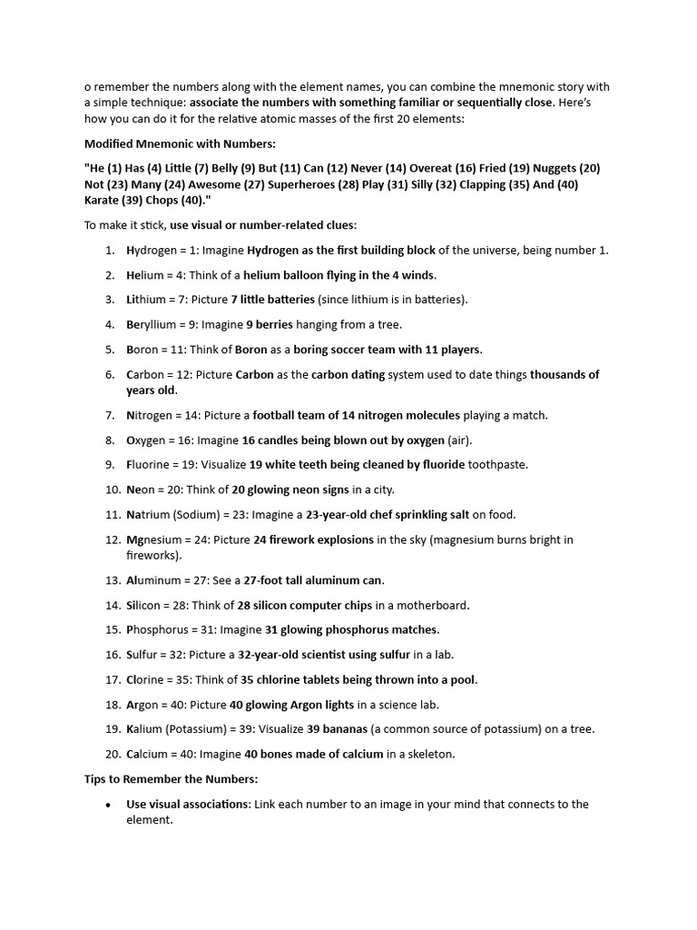 Tips To Memorize Periodic Table 2 Pdf Chemical Elements Diet