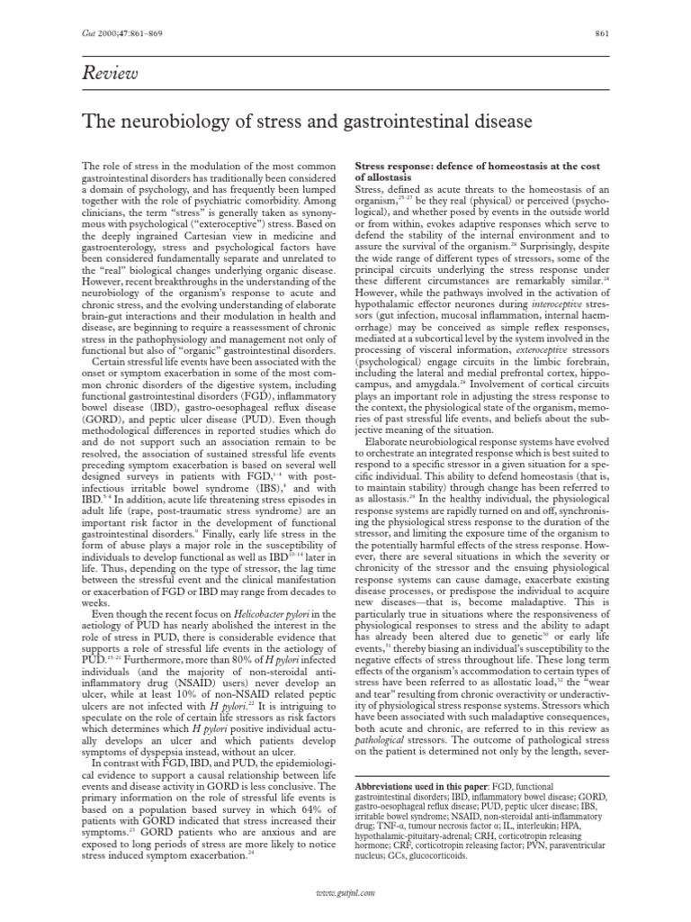 The Neurobiology of Stress and Gastrointestinal Disease | PDF | Stress ...