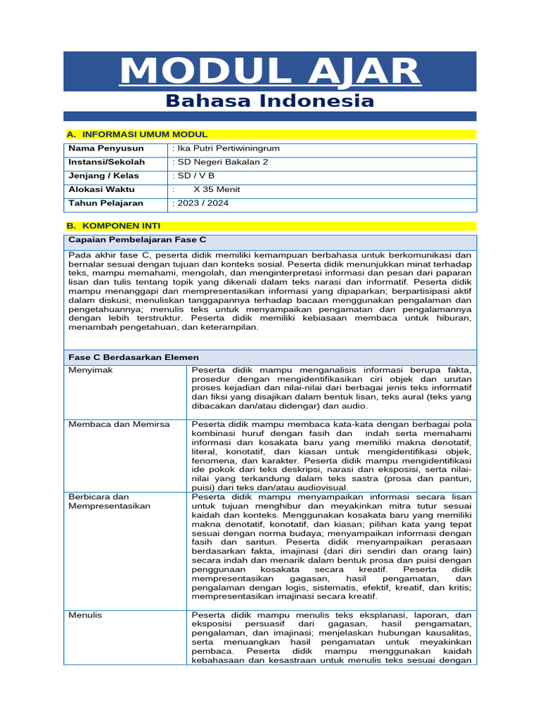 Modul B.Indonesia Kelas 5 BAB 4 Belajar Berwirausaha | PDF