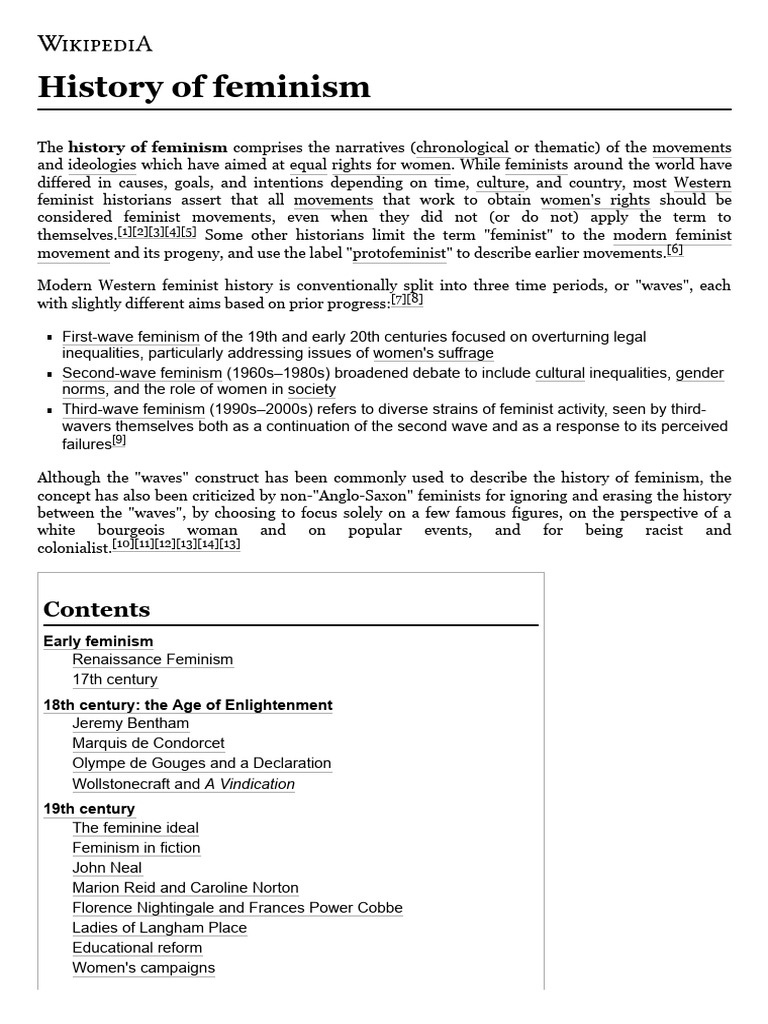 History of Feminism Wikipedia PDF Feminism Gender Studies