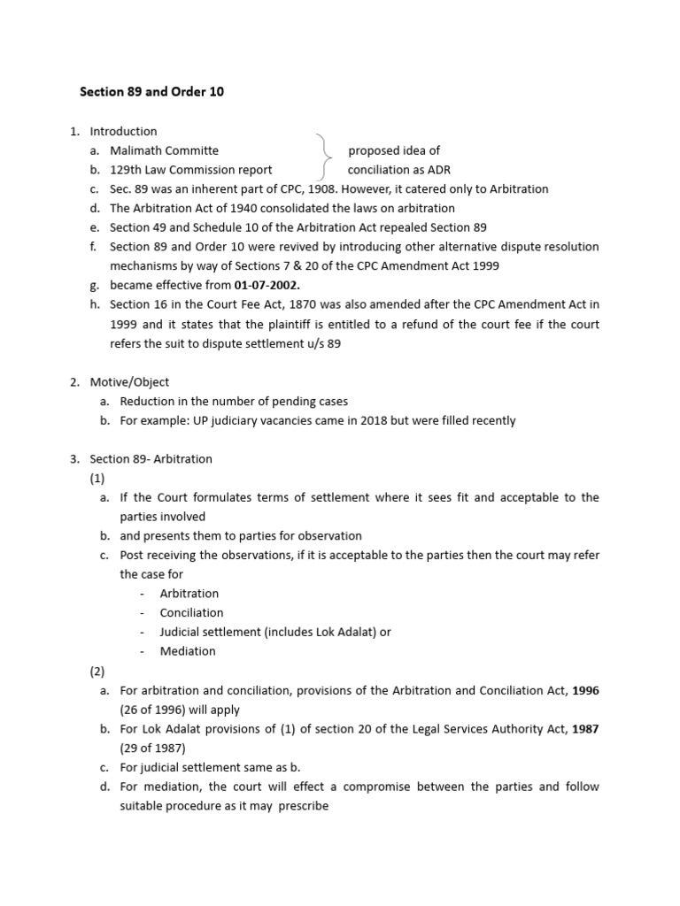 Section 89 and Order 10 For Mediatio | PDF | Alternative Dispute ...