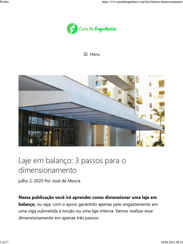 Laje em Balanço - Guia Da Engenharia | PDF | Viga | Análise estrutural