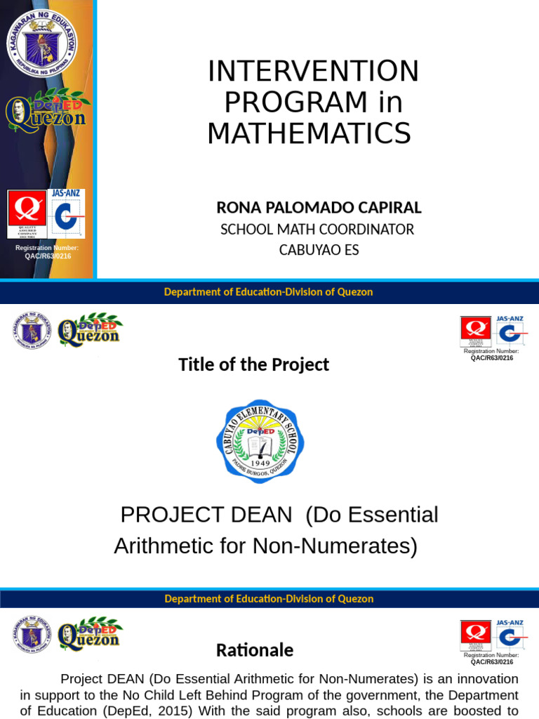 Math Intervention for Quezon Schools | PDF | Education Theory | Cognition