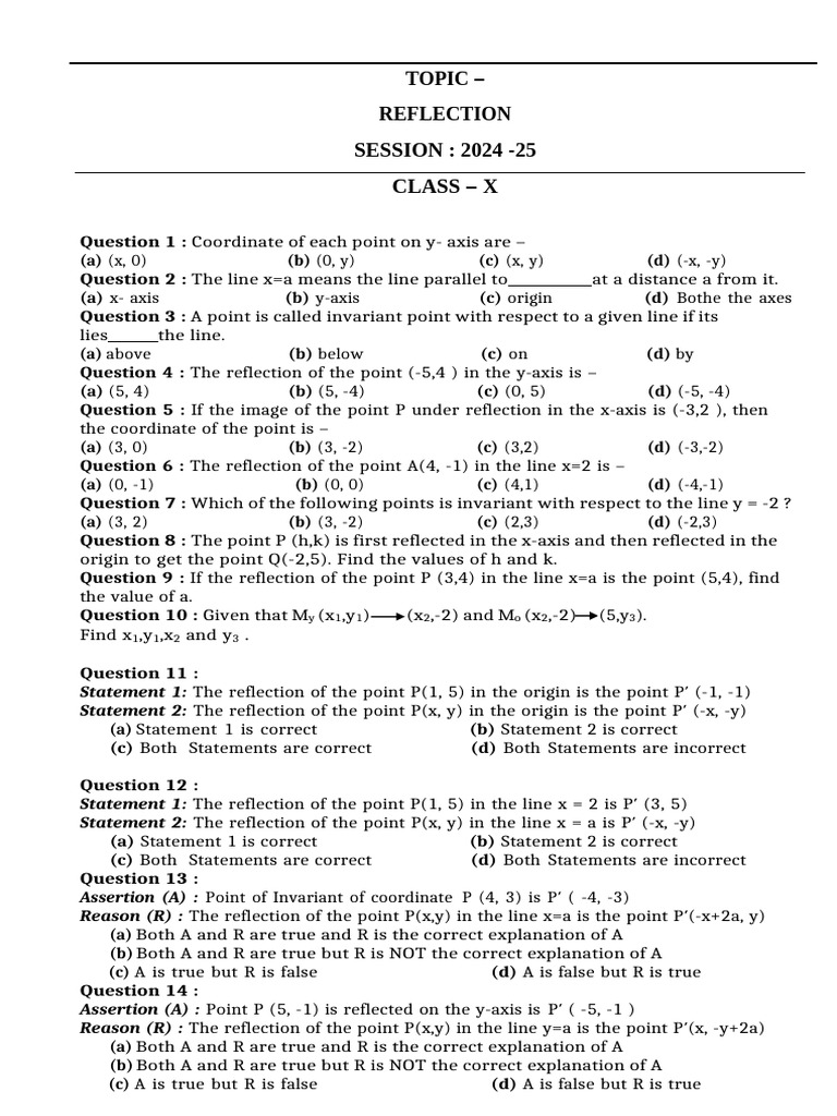 Reflection in Coordinate Geometry | PDF | Cartesian Coordinate System ...