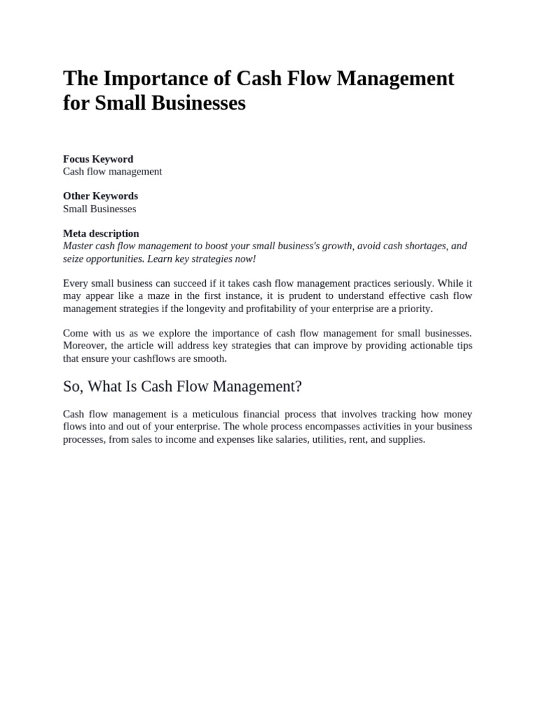 The Importance of Cash Flow Management For Small Businesses | PDF ...
