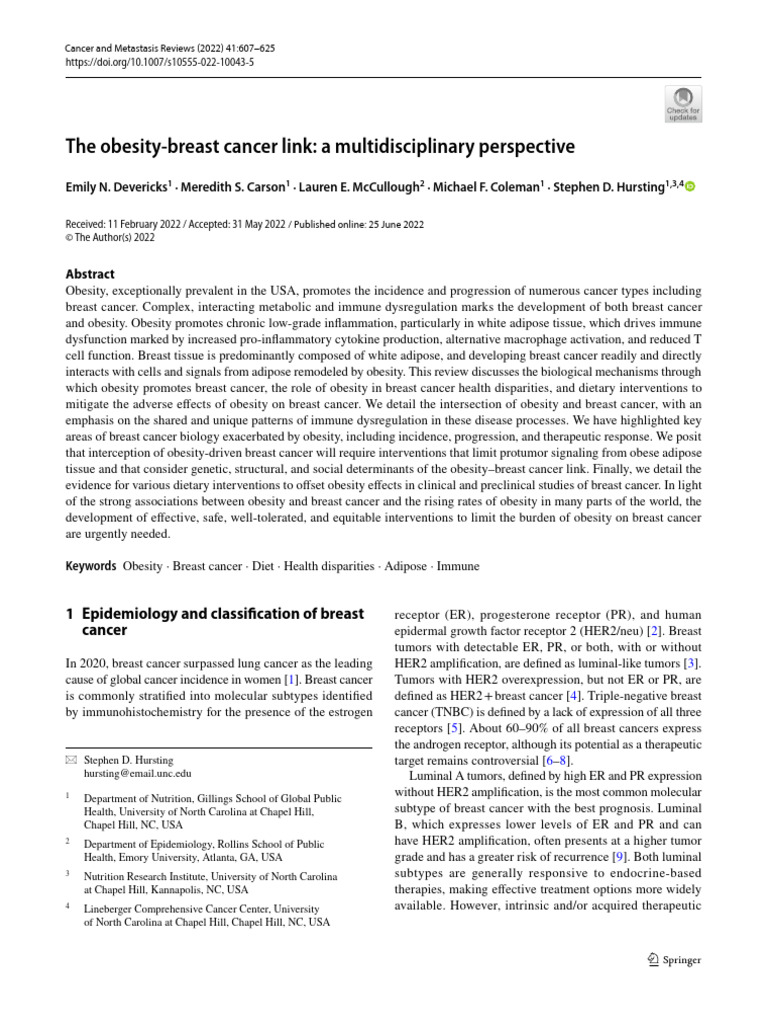 The Obesity Breast Cancer Link A Multidisciplinary Perspective Rev ...