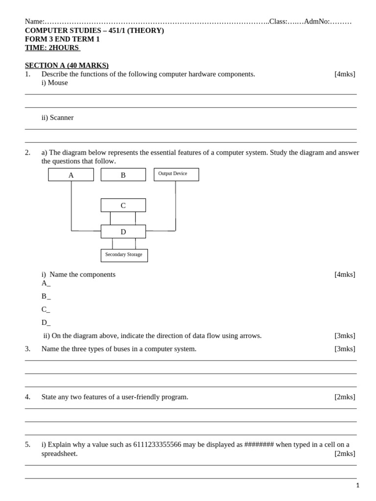Computer Studies f3t2 Qs | PDF | Spreadsheet | Computer Science