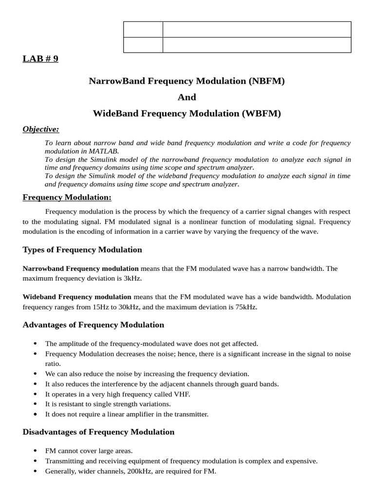 NBFM and WBFM Simulink Models | PDF | Frequency Modulation | Modulation