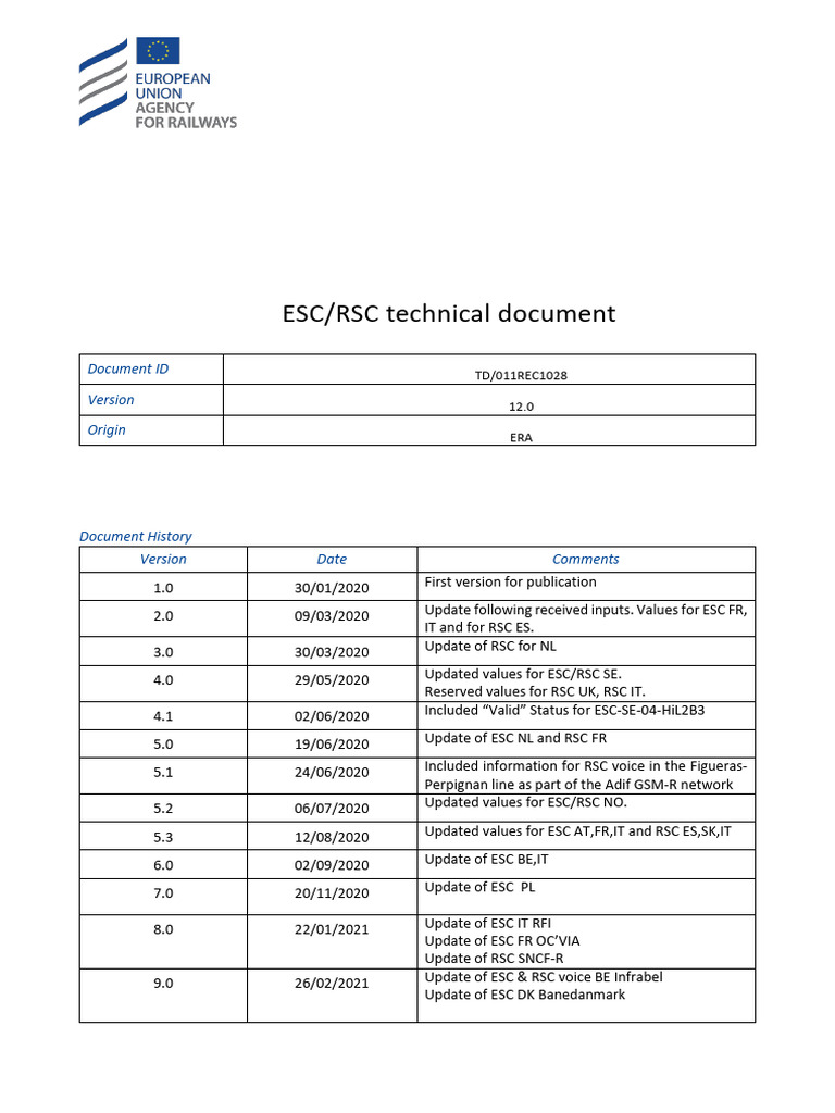 ESC/RSC Technical Document V12.0 | PDF | Transport | Economy Of Europe