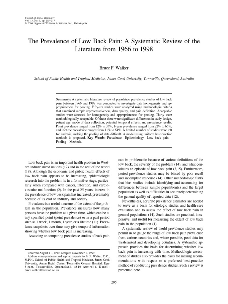 The Prevalence of Low Back Pain: A Systematic Review of The Literature ...