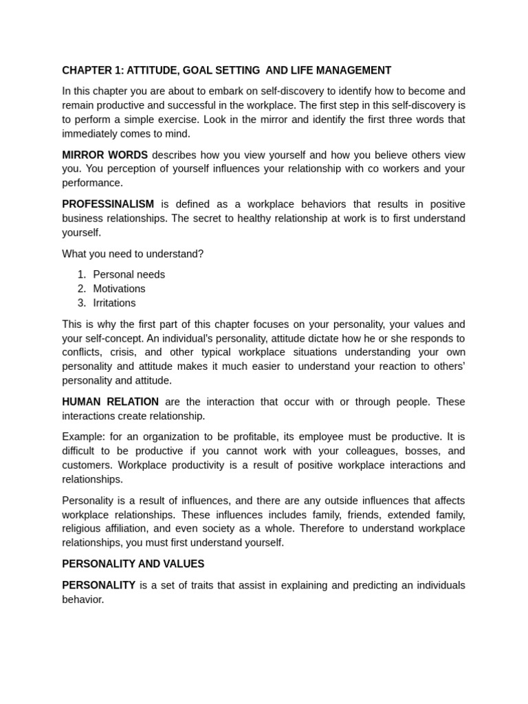 Chapter 1 Personal and Professional Development | PDF | Attitude ...