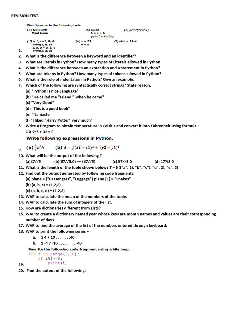 Revision XII On Python 02-04-2024 | PDF | Language Arts & Discipline ...