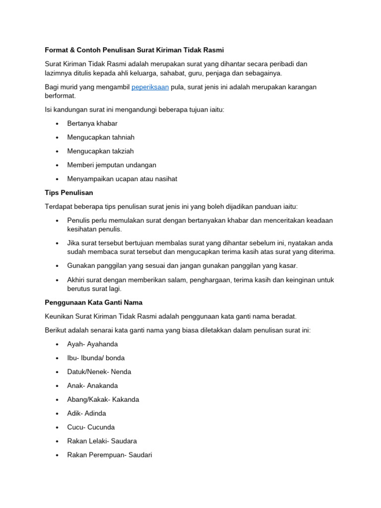 Contoh Format Surat Kiriman Tidak Rasmi | PDF | Karier & Perkembangan