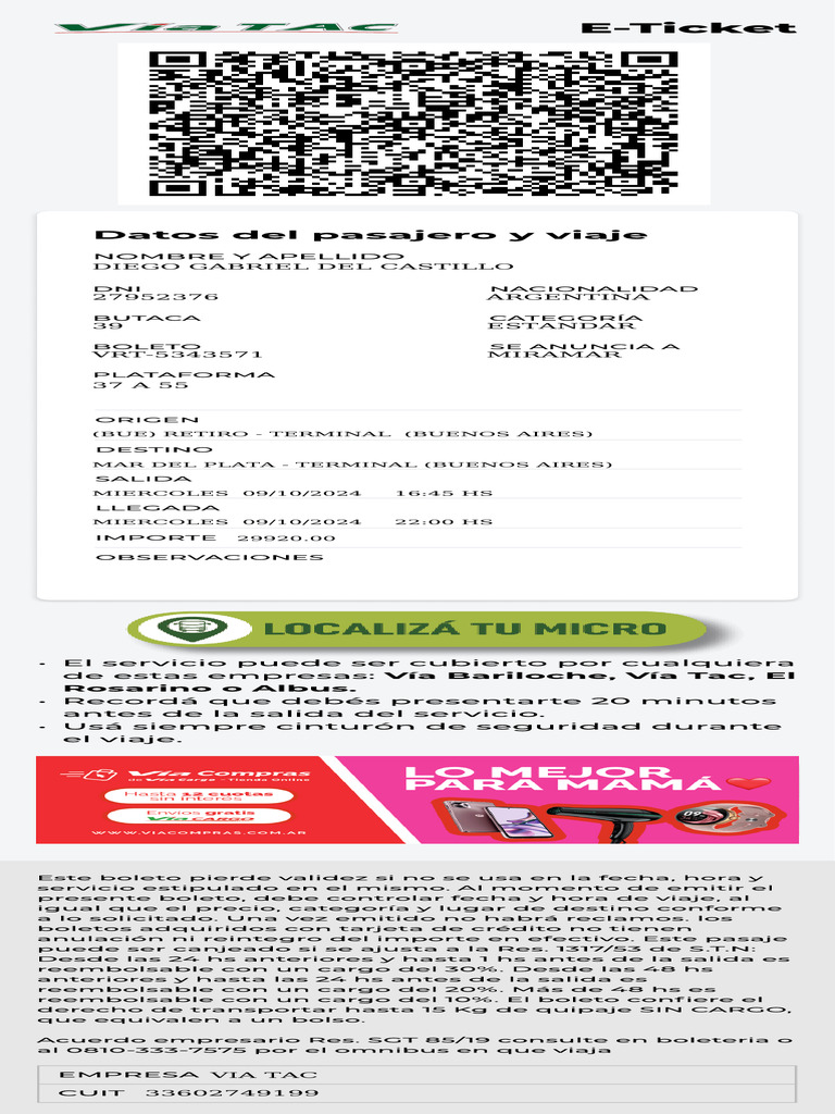 Boleto E-Ticket: Información y Reembolsos | PDF