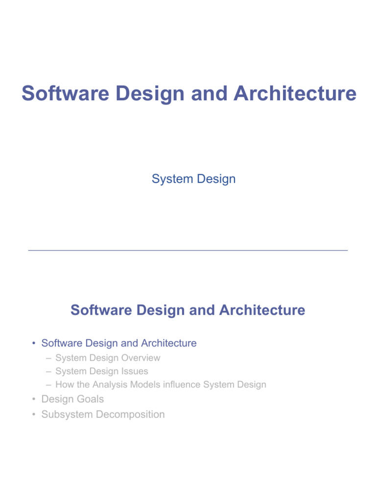 Lecture 08 - System Design and Architecture - System Design | PDF ...