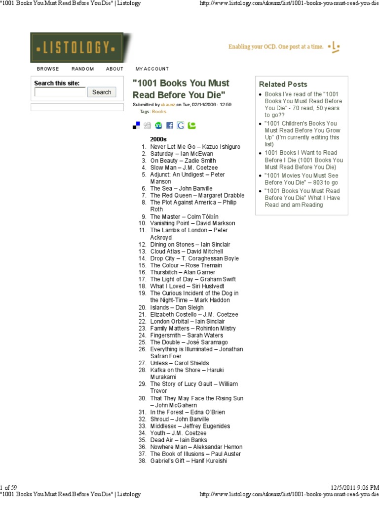 1001 Books You Must Read Before You Die - Listology | PDF | Jane Austen ...
