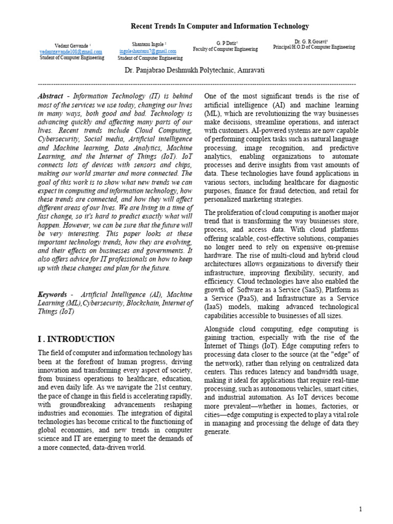 Recent Trends in Computing Technology | PDF | Internet Of Things ...