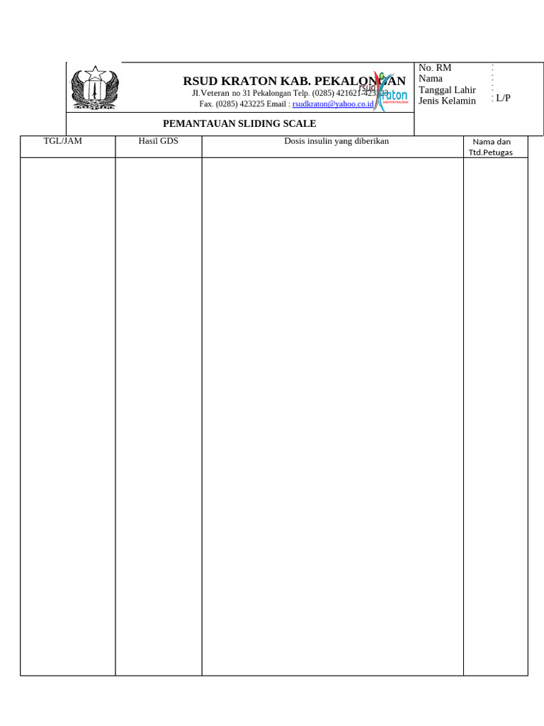 Pemantauan Sliding Scale GDS RSUD Kraton | PDF
