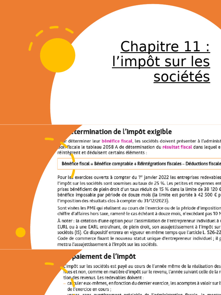 Chapitre 11. L'impot Sur Les Stes - Cours Et Exos.2023. - Tagged | PDF
