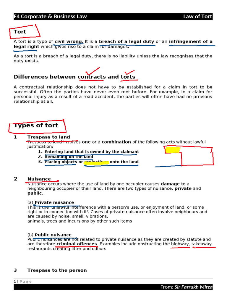 Share Tort Law (Lecture) | PDF | Negligence | Damages