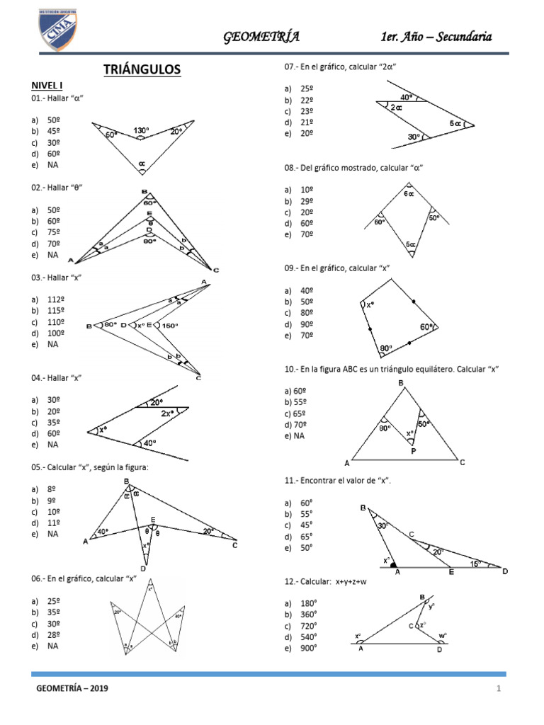 Ejercicios de Triángulos para Secundaria | PDF | Geometría Elemental ...