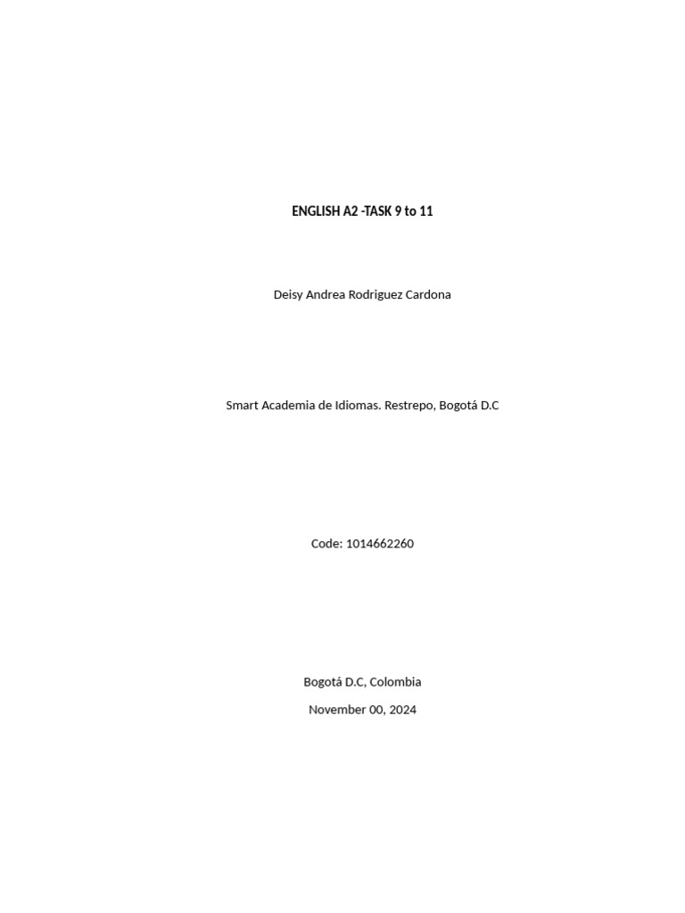 English A2 Task 9 To 12 Pdf Bogotá