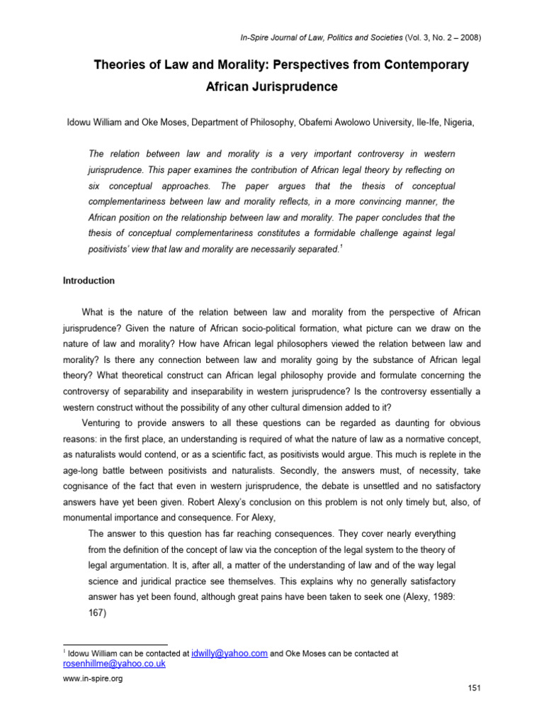African Perspectives on Law and Morality | PDF | Jurisprudence | Morality