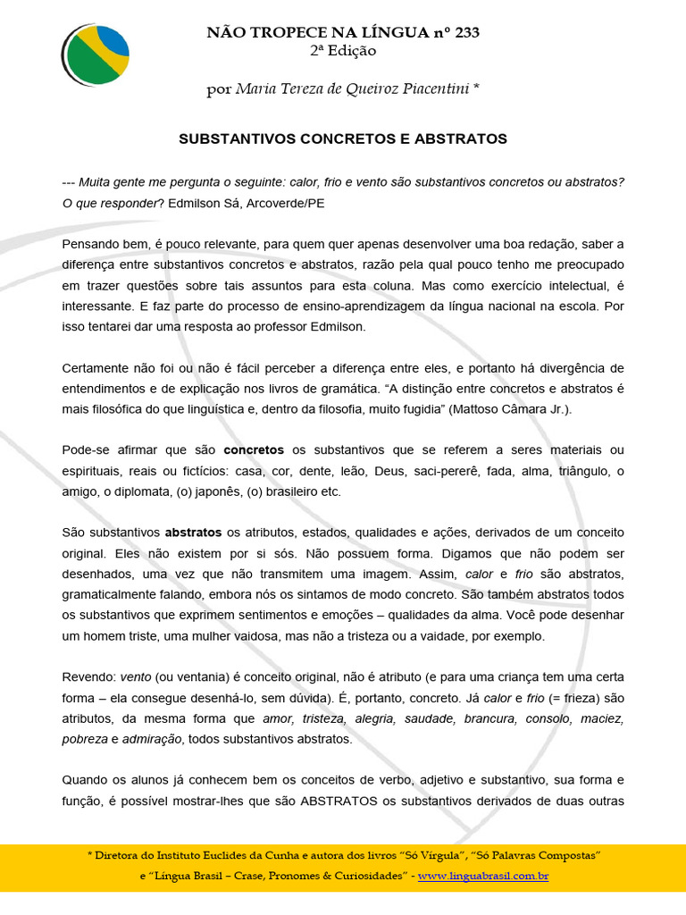 Substantivos Concretos e Abstratos Explicados | PDF | Gramática | Adjetivo