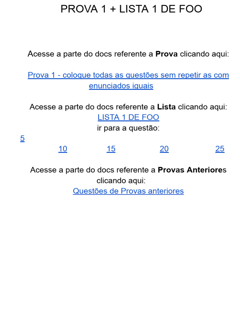 Prova e Lista de Questões de FOO | PDF | Massa | Rede elétrica