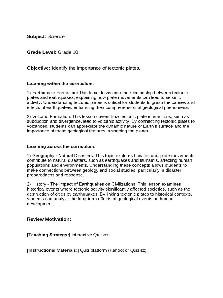 Lesson Plan | PDF | Earthquakes | Plate Tectonics