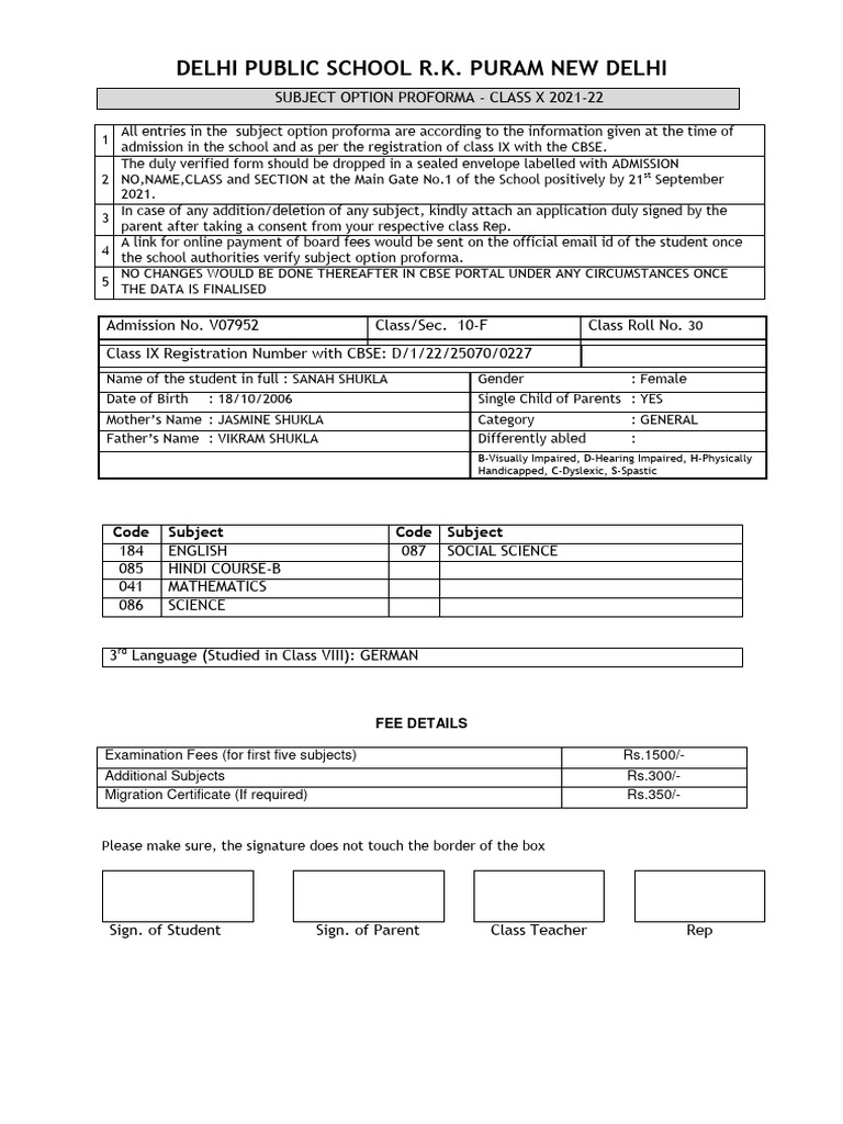 Delhi Public School R.K. Puram New Delhi: Code Subject Code Subject | PDF